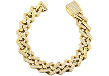 14mm Mens Gold Stainless Steel Monaco Link Chain Bracelet 8.5" With Cubic Zirconia (Available in Gold and Silver)