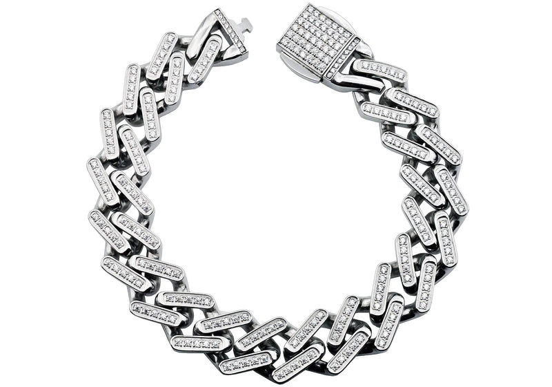 14mm Mens Gold Stainless Steel Monaco Link Chain Bracelet 8.5" With Cubic Zirconia (Available in Gold and Silver)