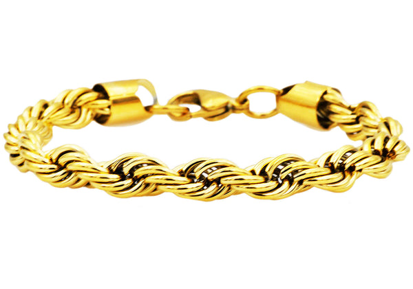 8.5" Mens Stainless Steel 7.5MM Rope Chain Bracelet (Available in Gold and Silver)