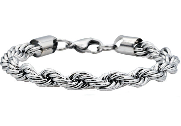 8.5" Mens Stainless Steel 7.5MM Rope Chain Bracelet (Available in Gold and Silver)