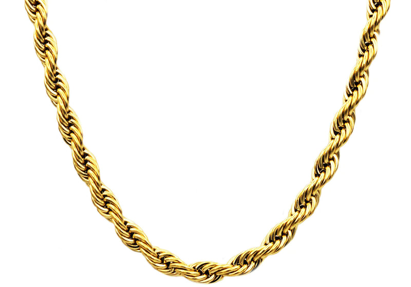 7.5mm Mens Stainless Steel Rope Chain Necklace 24" (Available in Silver and Gold)