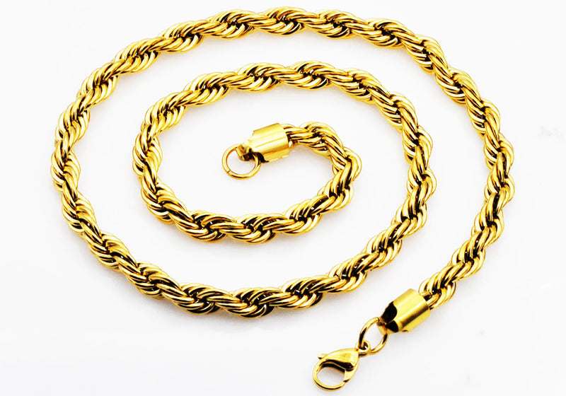 7.5mm Mens Stainless Steel Rope Chain Necklace 24" (Available in Silver and Gold)