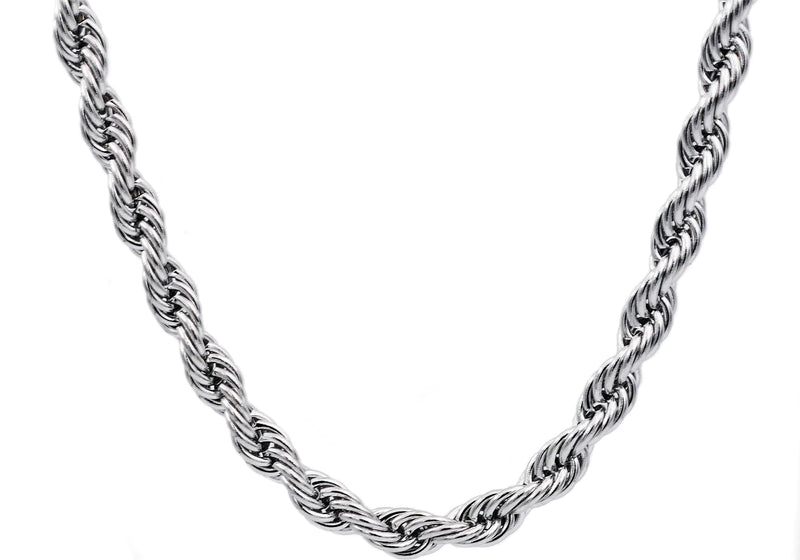 7.5mm Mens Stainless Steel Rope Chain Necklace 24" (Available in Silver and Gold)