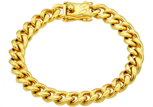 Mens 10mm Stainless Steel Miami Cuban Link Chain 8.5" Bracelet With Box Clasp (Available in Gold and Silver)