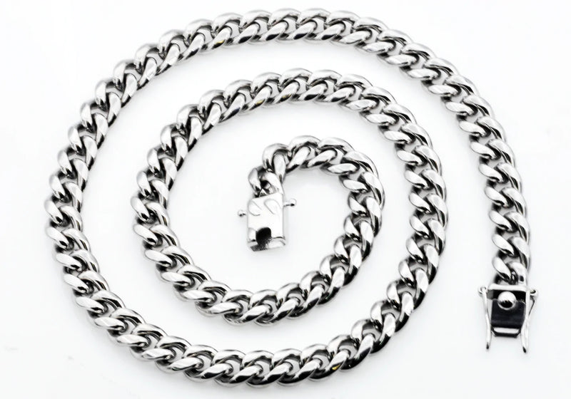 10mm Stainless Steel Cuban Link Chain Necklace 24" With Box Clasp (Available in Gold and Silver)