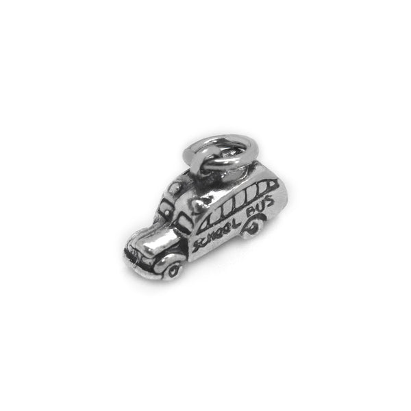 14k White Gold School Bus Charm Pendant - Handcrafted Solid Gold, Vintage Style, Made In USA