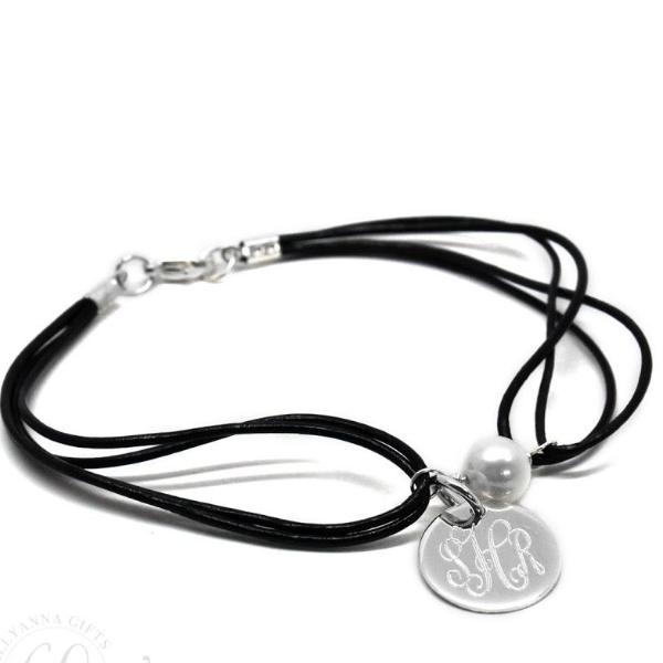Trendy German Silver Leather and Fresh Water Pearl with Round 15 mm Disc Bracelet - Atlanta Jewelers Supply