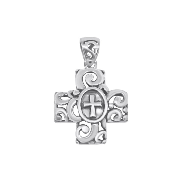 Sterling Silver Filagree Cross Pendant With Oval Cross In Center -CR50