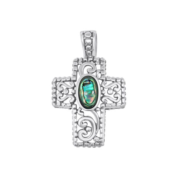Sterling Silver Filigree Cross with Stone in Center - CR51
