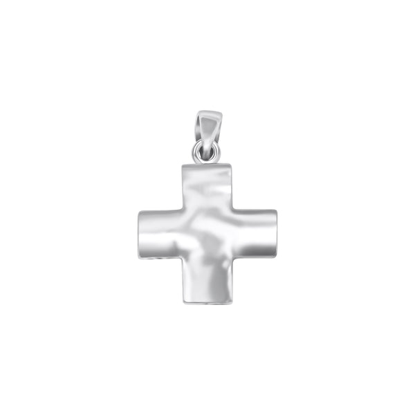 Sterling Silver Puffy cross with Thatched Design