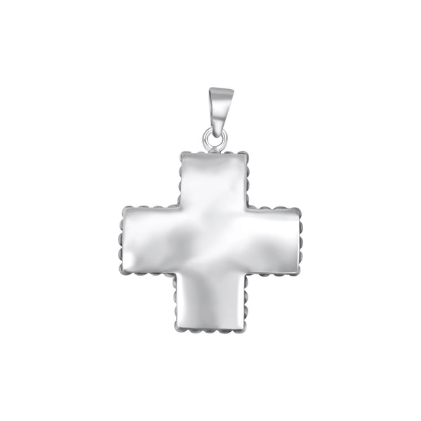 Sterling Silver Large Puffed cross  with Beaded Sides - CR56