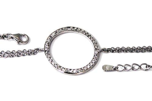 Sterling Silver Quarter Size Round Cz Cut-Out Bracelet W/ Double Chain - Atlanta Jewelers Supply