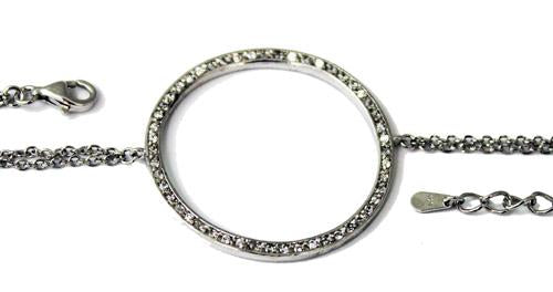 Sterling Silver Half-Dollar Size Round Cz Cut-Out Bracelet W/ Double Chain - Atlanta Jewelers Supply