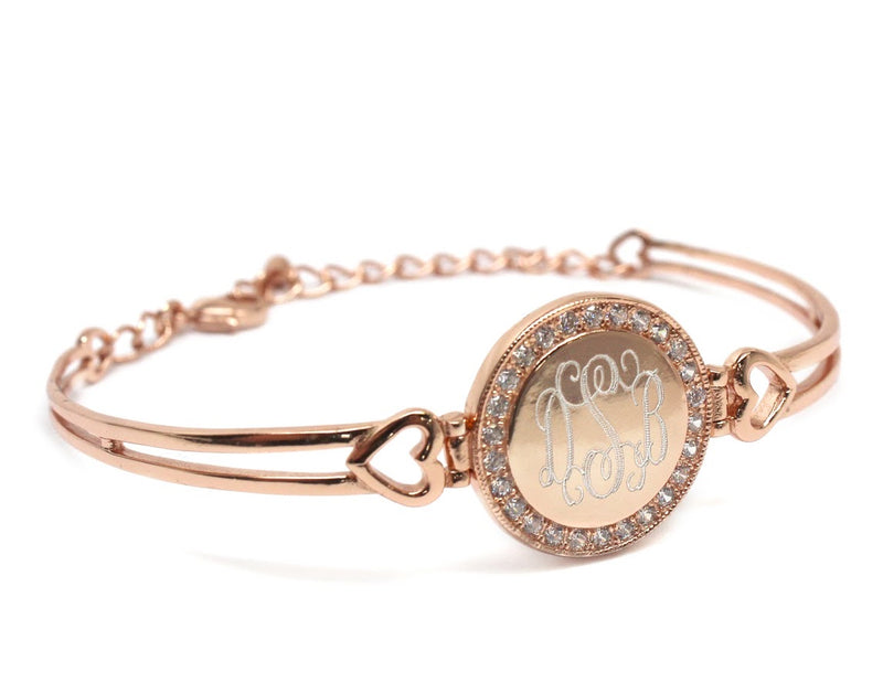 Elegant Engravable White Copper Circle Bracelet With CZ around with  Princess Hearts on each side - Atlanta Jewelers Supply