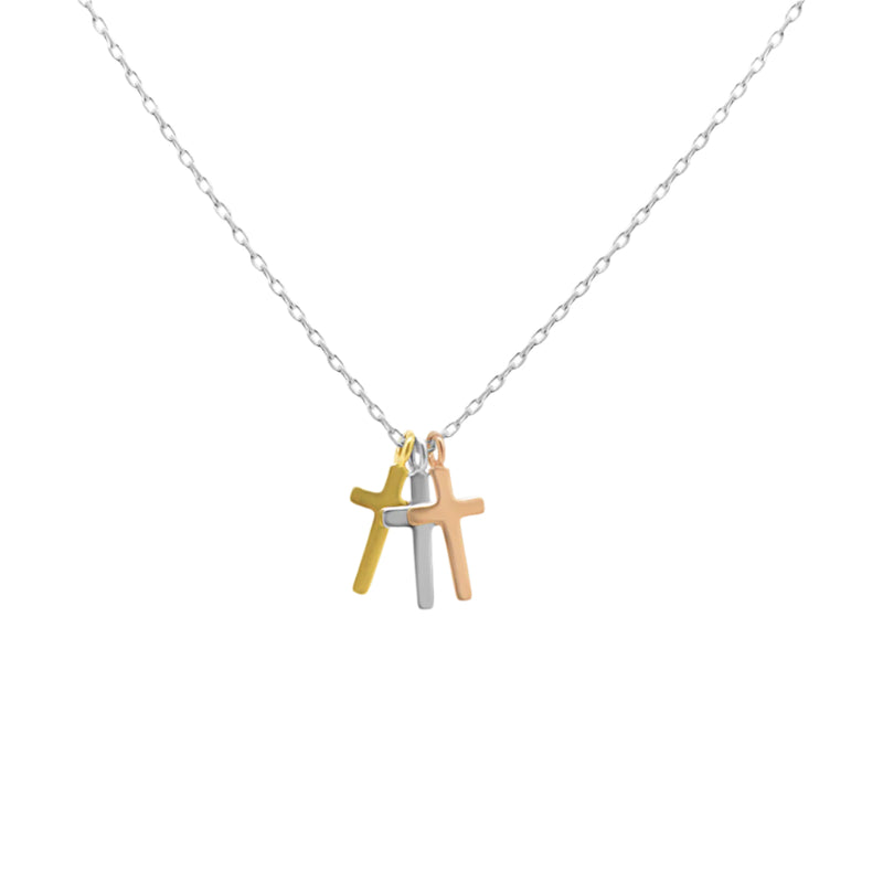 Sterling Silver Tri Tone Cross Dangle Necklace