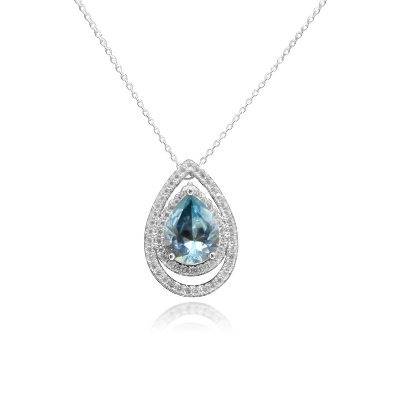 SILVER BLUE TOPAZ TEARDROP W/ CZ HALO PENDANT - Atlanta Jewelers Supply