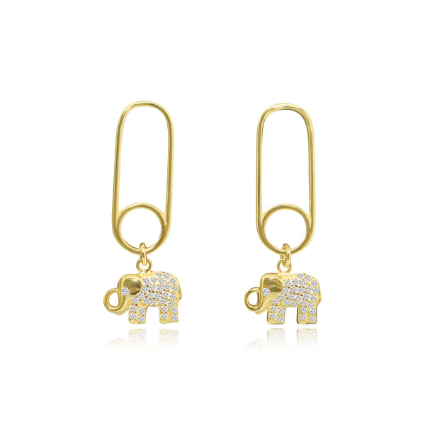 STERLING SILVER CZ PAPERCLIP W/ELEPHANT DANGLE STUD EARRING - Atlanta Jewelers Supply