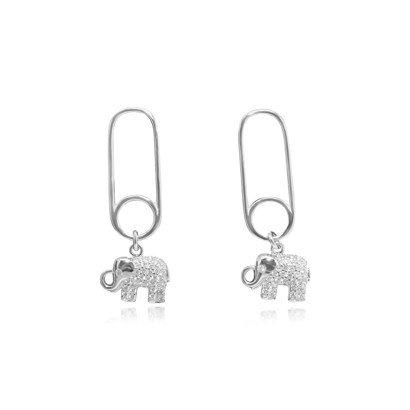 STERLING SILVER CZ PAPERCLIP W/ELEPHANT DANGLE STUD EARRING - Atlanta Jewelers Supply