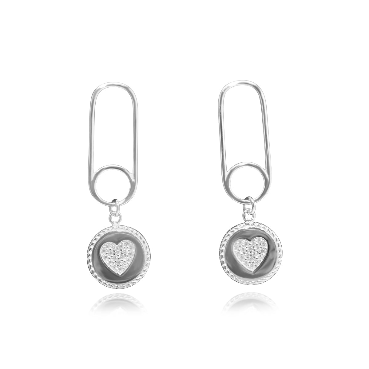 STERLING SILVER CZ PAPERCLIP HEART DANGLE STUD EARRING - Atlanta Jewelers Supply