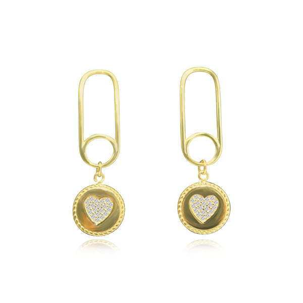 STERLING SILVER CZ PAPERCLIP HEART DANGLE STUD EARRING - Atlanta Jewelers Supply