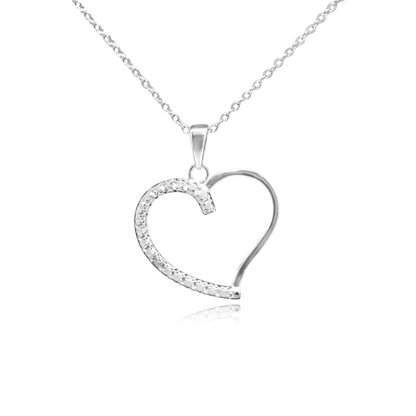 STERLING SILVER DIAMOND ONE SIDE OPEN HEART PENDANT - Atlanta Jewelers Supply