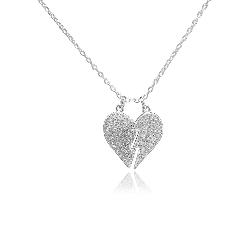 SS PAVE CZ BROKEN HEART NECKLACE - Atlanta Jewelers Supply