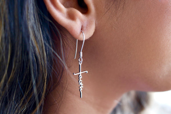 Sterling Silver Faith Dangle Earrings