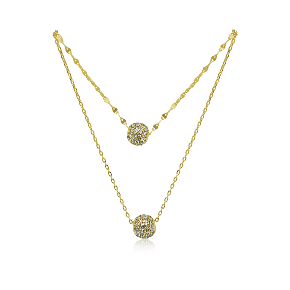 Gold CZ Ball Double Layer Necklace - Atlanta Jewelers Supply