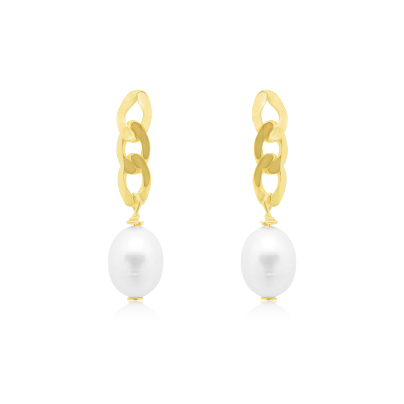 Pearl Curb Chain Drop Down Earrings - Atlanta Jewelers Supply