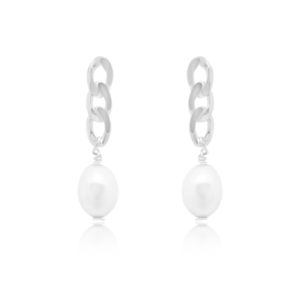 Pearl Curb Chain Drop Down Earrings - Atlanta Jewelers Supply