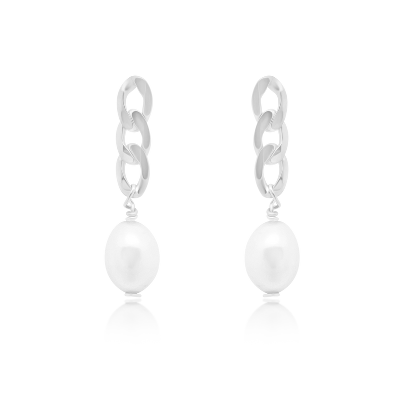 Pearl Curb Chain Drop Down Earrings - Atlanta Jewelers Supply