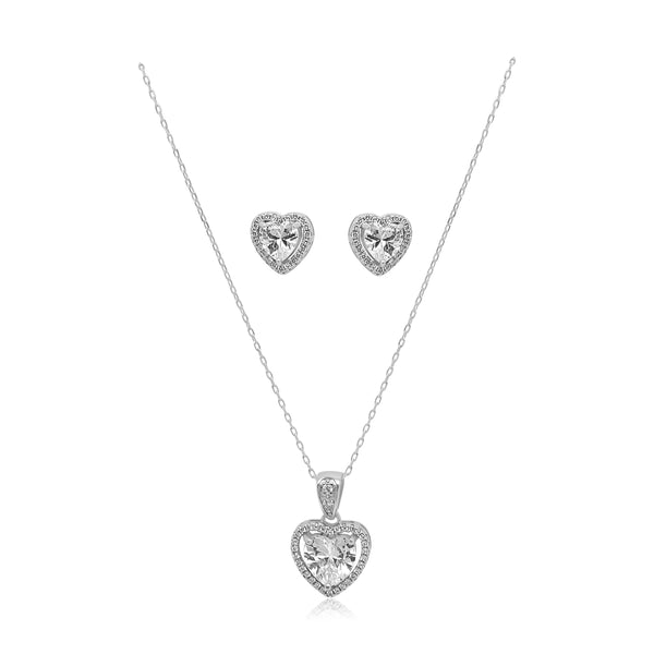 SS RH CZ HRT HALO EAR&PEND SET - Atlanta Jewelers Supply