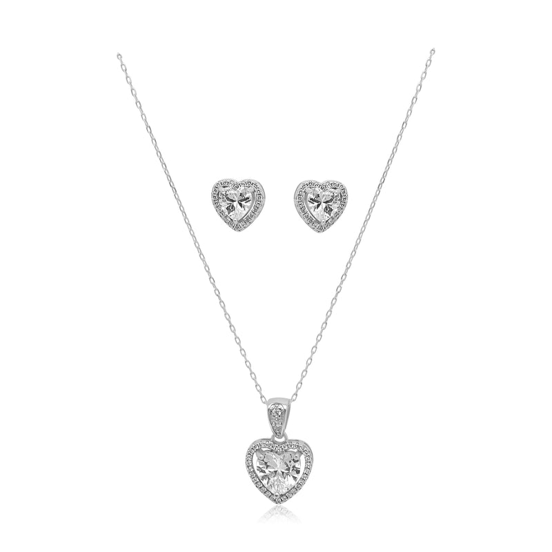 SS RH CZ HRT HALO EAR&PEND SET - Atlanta Jewelers Supply