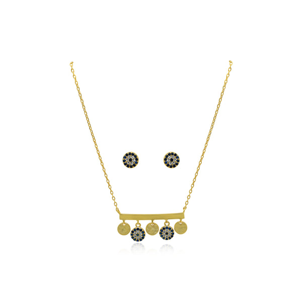 CZ EVIL EYE BAR NECKLACE & POST EARRING SET - Atlanta Jewelers Supply