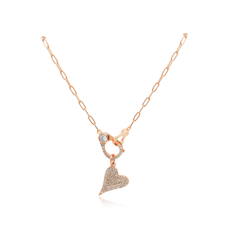 ROSE CZ HEART LOBSTER CLASP CHARM NECKLACE - Atlanta Jewelers Supply