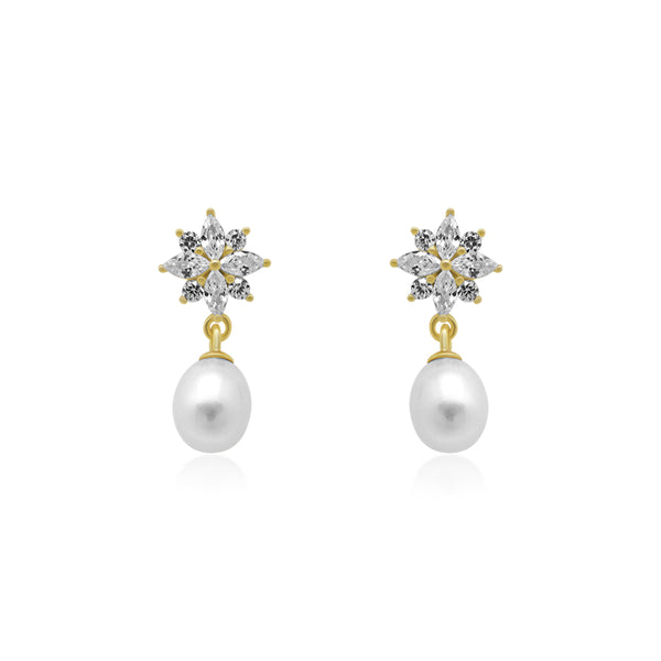 STERLING SILVER CZ STARBURST W/ DANGLING PEARL EARRING - Atlanta Jewelers Supply