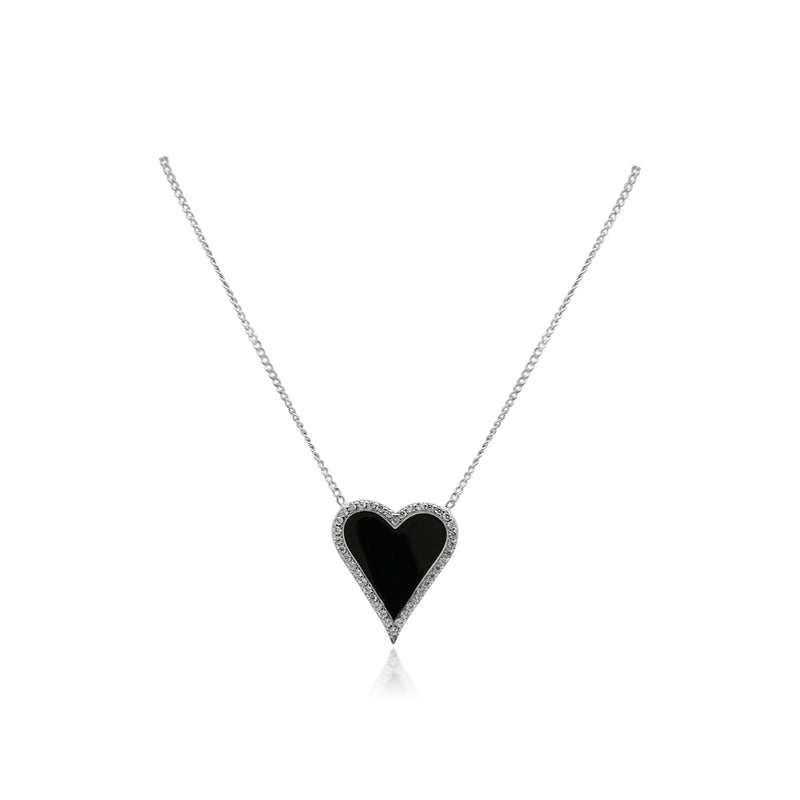 SS ENAMEL CENTER W/ CZ BORDER HEART STATION NECKLACE - Atlanta Jewelers Supply