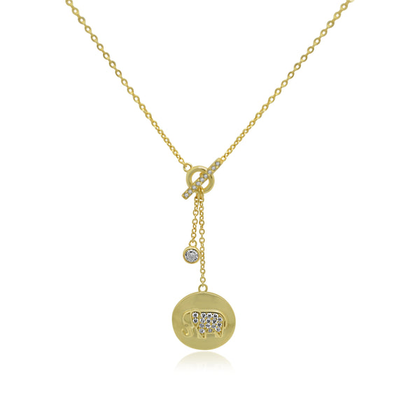 GOLD CZ BAR W/ DROP CZ ELEPHANT DISC & CZ DANGLE STATION "Y" NECKLACE - Atlanta Jewelers Supply