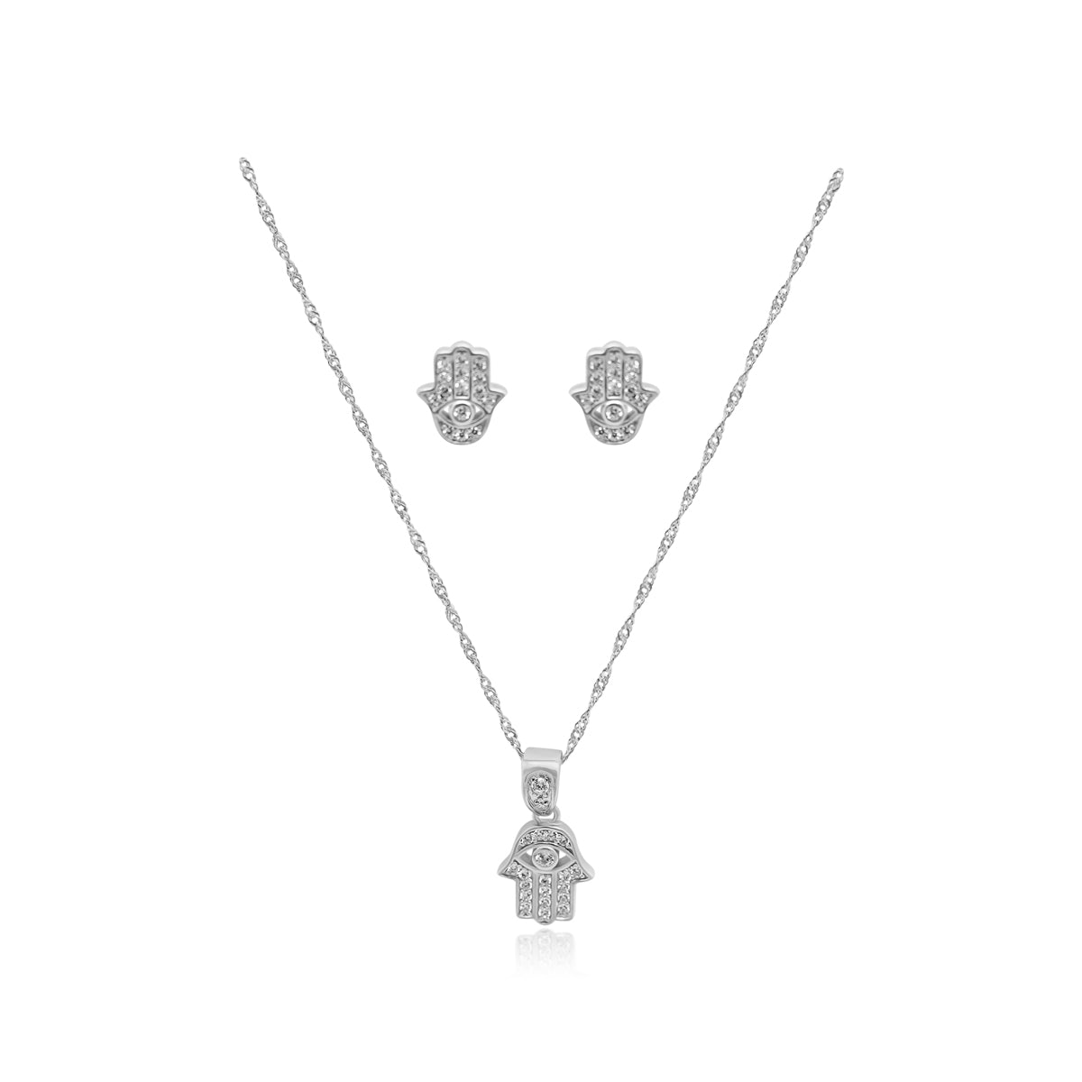STERLING SILVER CZ HAMSA NECKLACE & EARRING SET - Atlanta Jewelers Supply