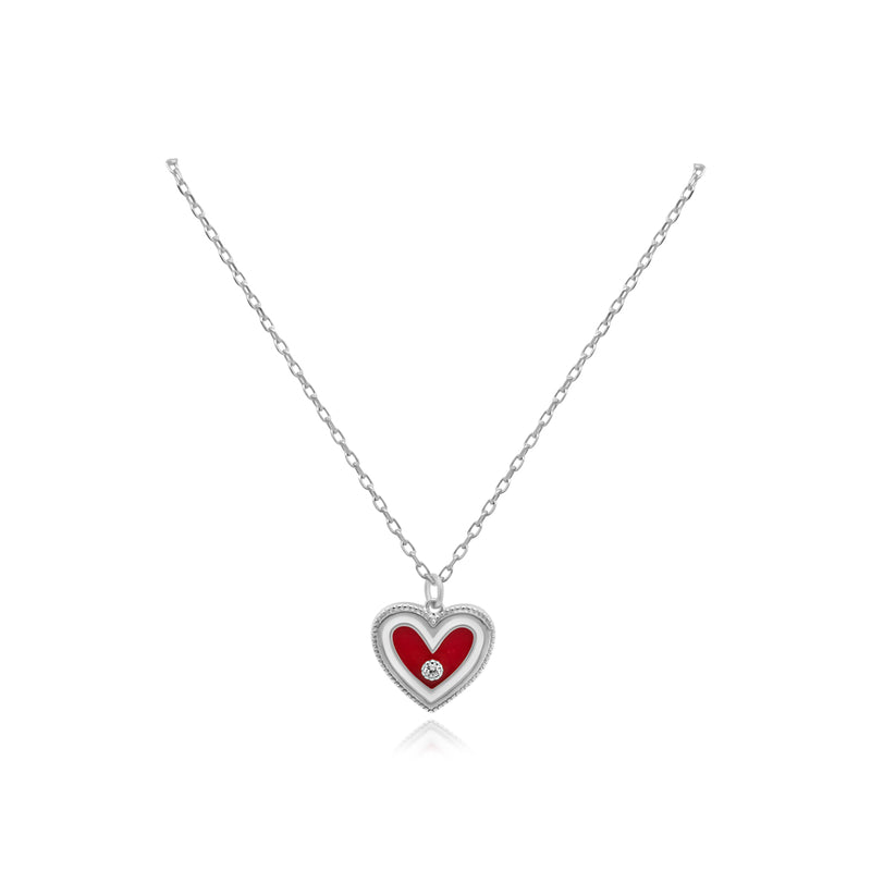 SILVER ENAMEL W/CZ HEART CABLE CHAIN CHARM NECKLACE - Atlanta Jewelers Supply