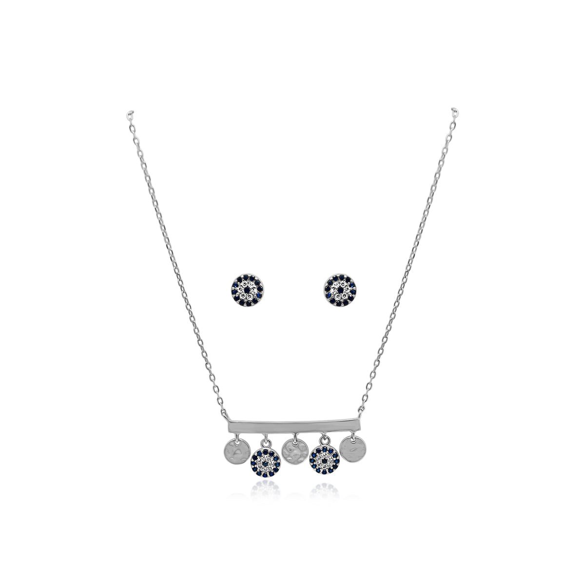 CZ EVIL EYE BAR NECKLACE & POST EARRING SET - Atlanta Jewelers Supply