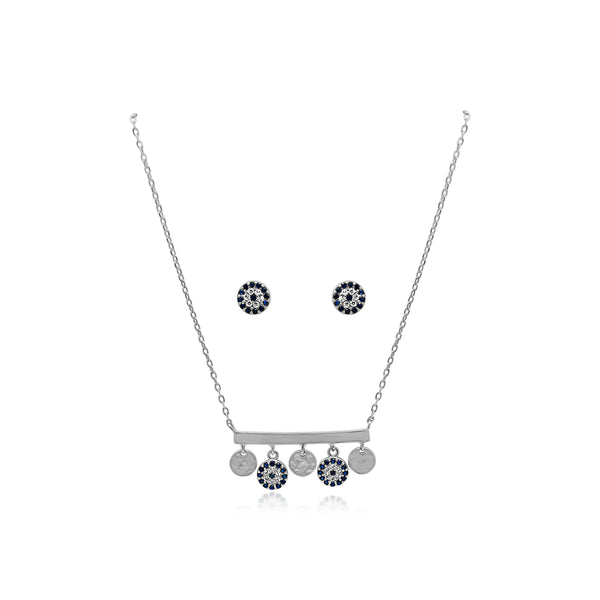 CZ EVIL EYE BAR NECKLACE & POST EARRING SET - Atlanta Jewelers Supply