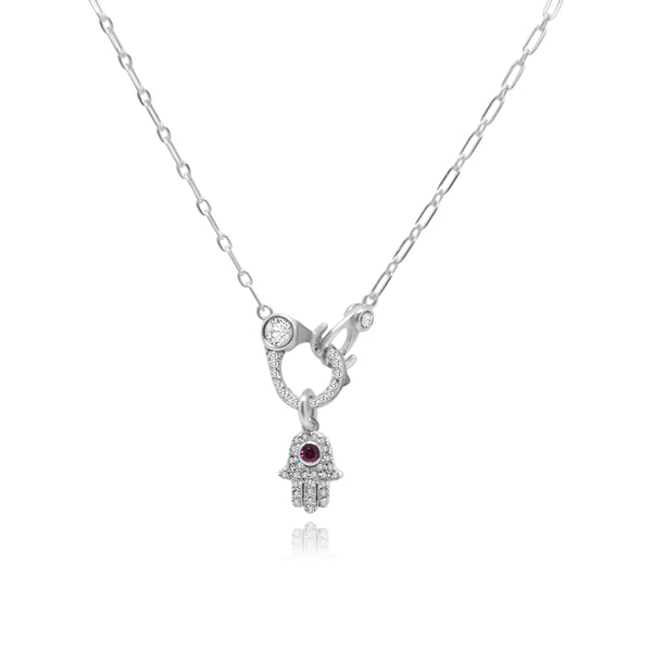 SILVER CZ PAVE EVIL EYE/ HAMSA PAPER CLIP CHAIN NECKLACE - Atlanta Jewelers Supply