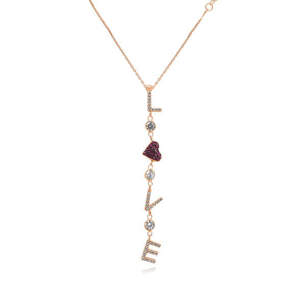 SS TWO TONE CZ HEART "LOVE" DROP "Y" NECKLACE - Atlanta Jewelers Supply