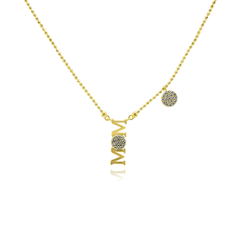 GOLD CZ "MOM" W/ PAVE CIRCLE DANGLE STATION NECKLACE - Atlanta Jewelers Supply
