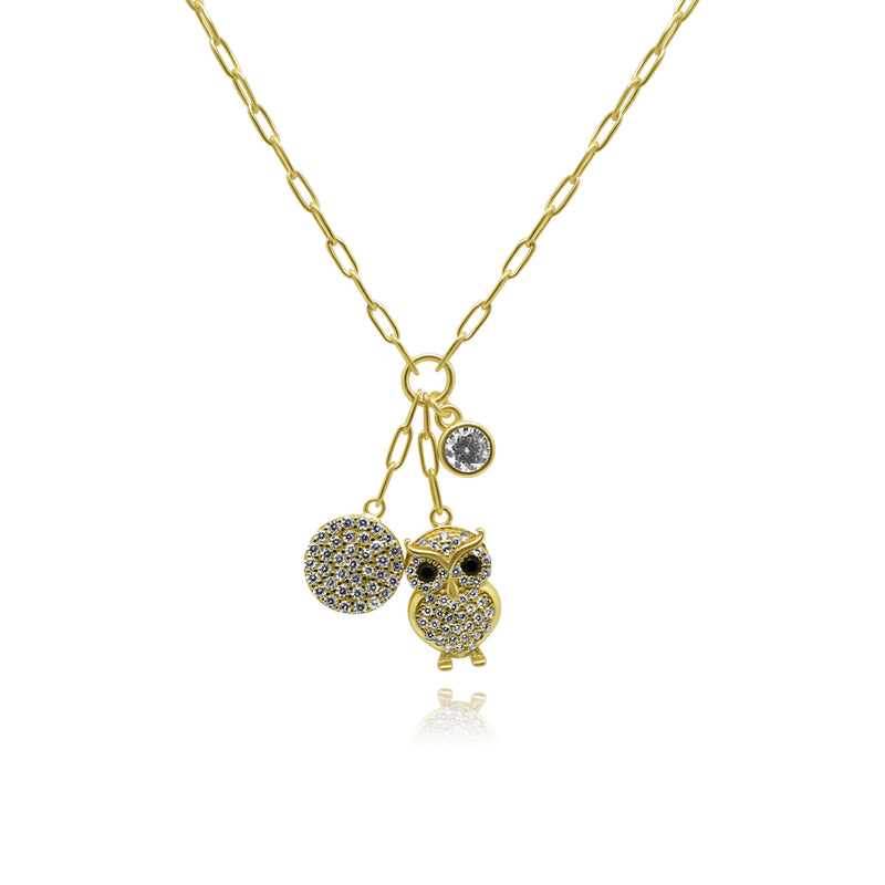 GOLD CZ OWL CHARM NECKLACE - Atlanta Jewelers Supply