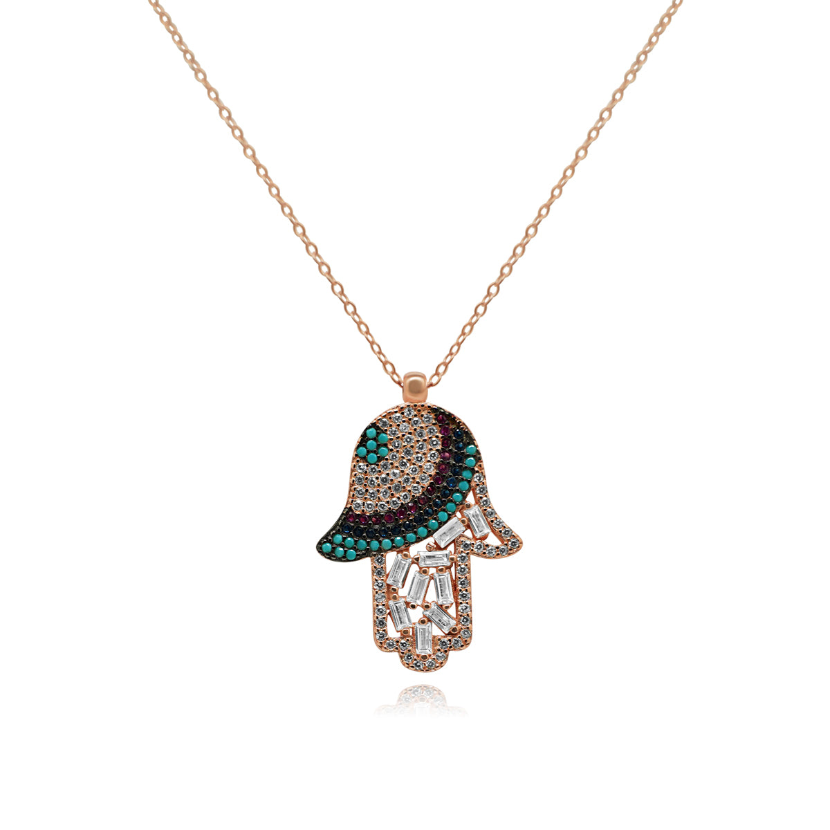 ROSE MULTI COLOR CZ HAMSA NECKLACE - Atlanta Jewelers Supply