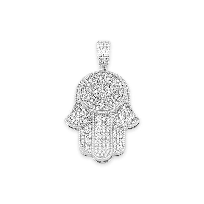 Sterling Silver CZ Hamsa Evil Eye Pendant - Atlanta Jewelers Supply