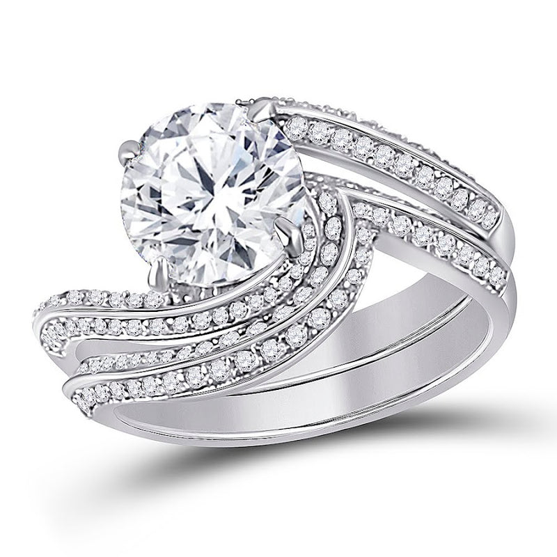 Sterling Silver Circle Cz Wedding Set with Coordinating Band - Atlanta Jewelers Supply