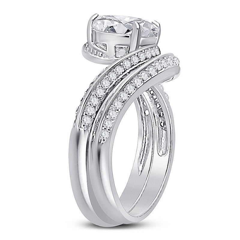 Sterling Silver Circle Cz Wedding Set with Coordinating Band - Atlanta Jewelers Supply